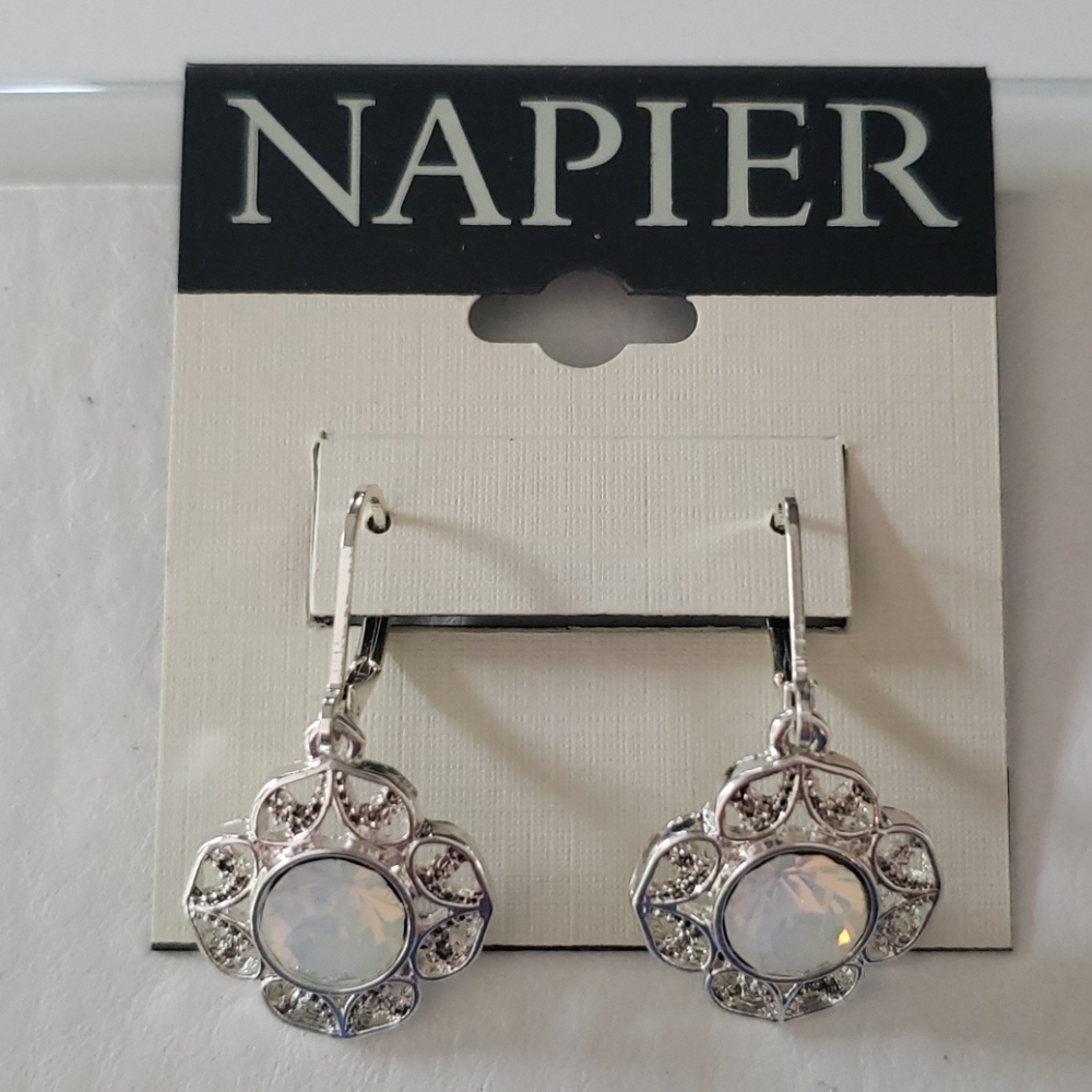 Napier lightweight silver drop ears with white sto